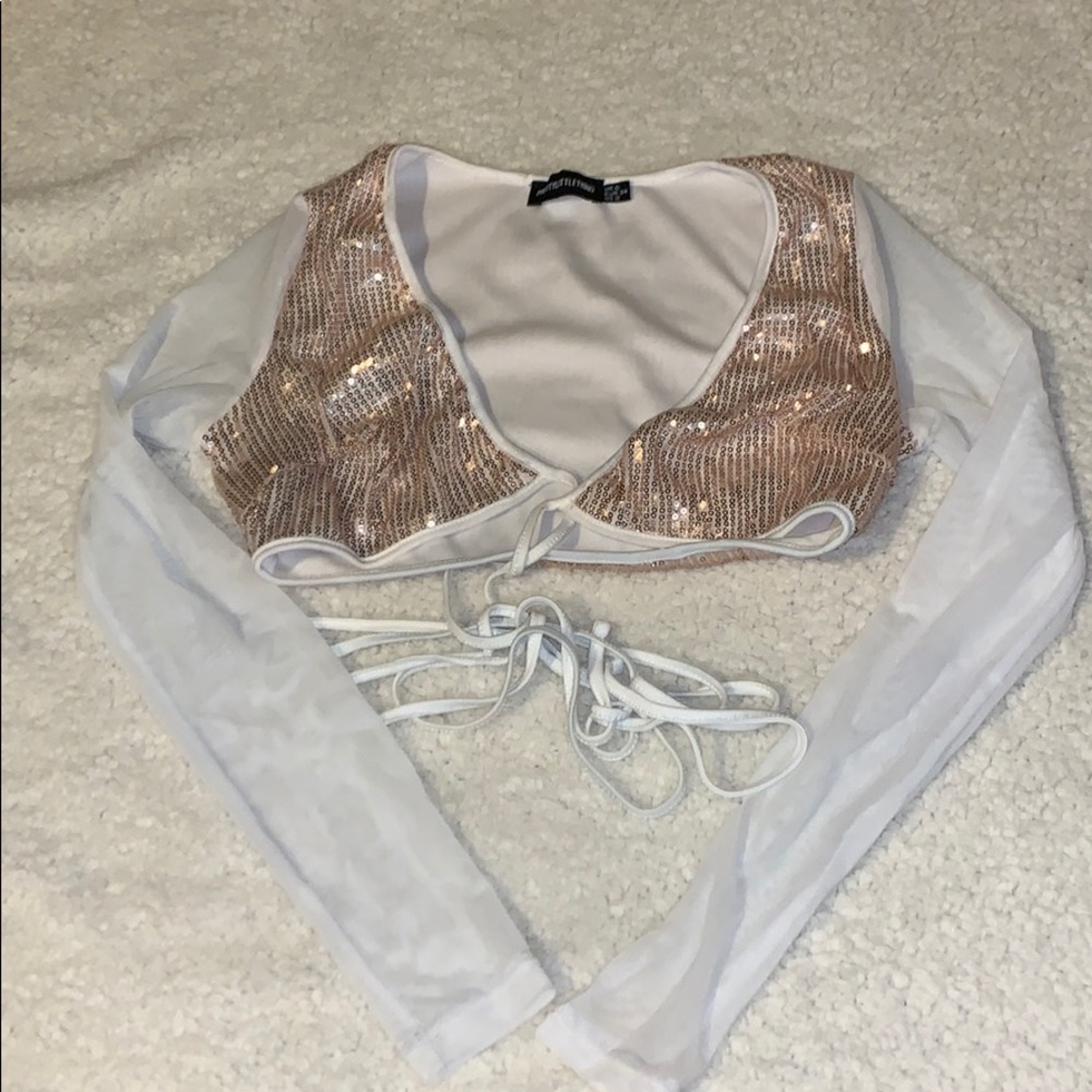 rose gold sparkle top mesh sleeves
